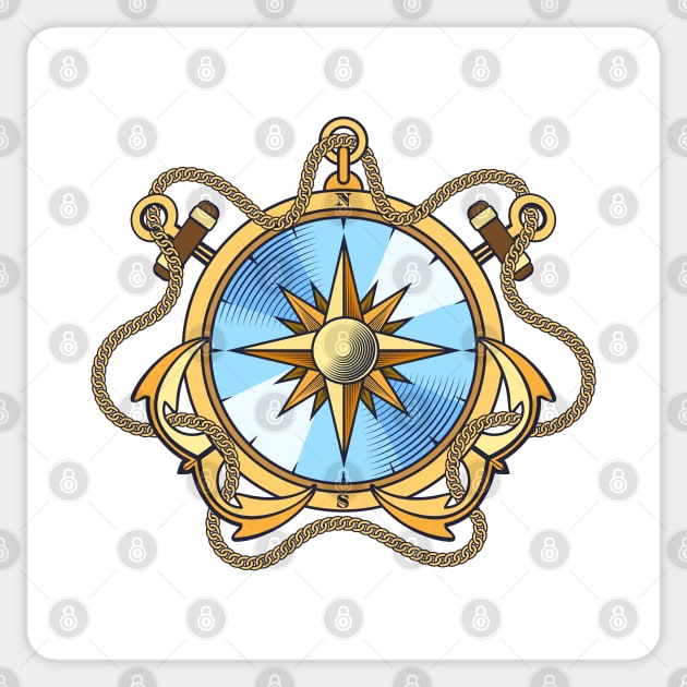 Nautical Compass and Anchors with Chains Emblem Sticker by devaleta